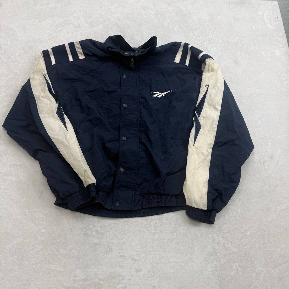 Reebok Men's Full Zip Windbreaker Jacket Navy Blue Size L 90s Vintage Sportswear